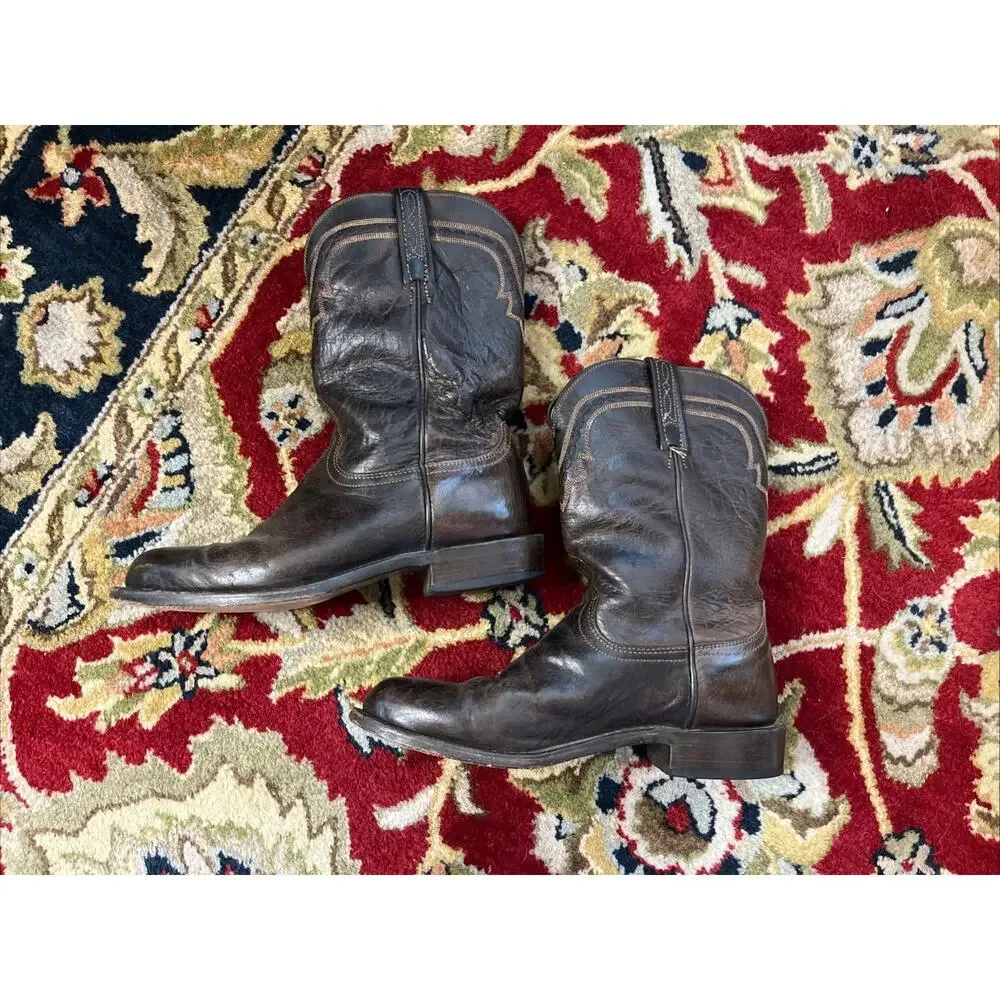 Vintage Lucchese 2000 Classic Western Boots 8 Brown Leather Mens Cowboy Western